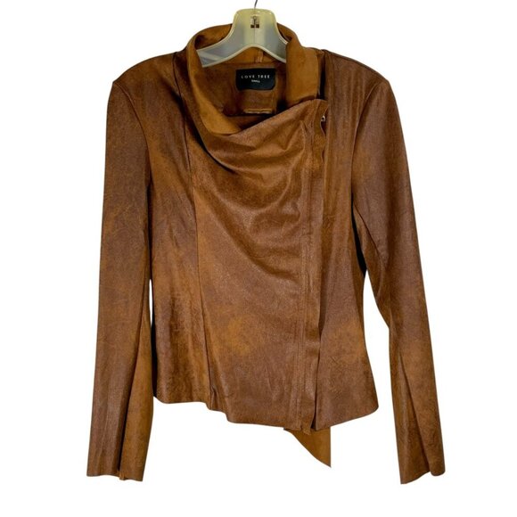 Love Tree Caramel Brown Vegan Faux Leather Moto Jacket • Size S • Rocker Biker - Picture 5 of 13